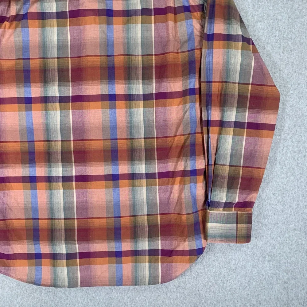 Alan Flusser Button Down Shirt Mens Large Multi Plaid Long Sleeve Cotton